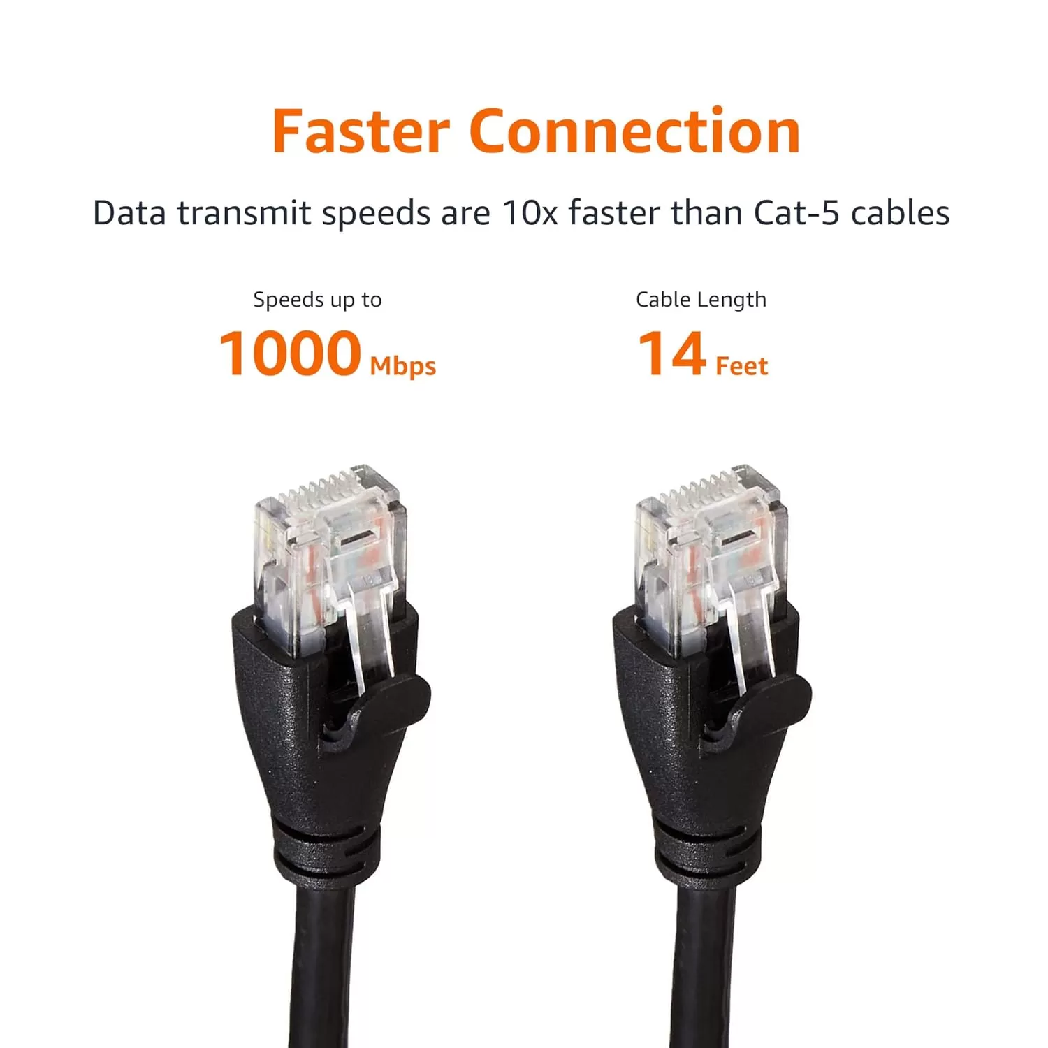 imageAmazon Basics RJ45 Cat6 Ethernet Network Cable for Fast Gaming 1Gbps Transfer Speed Durable GoldPlated Connectors 25 Foot 76 Meters Black14 Foot
