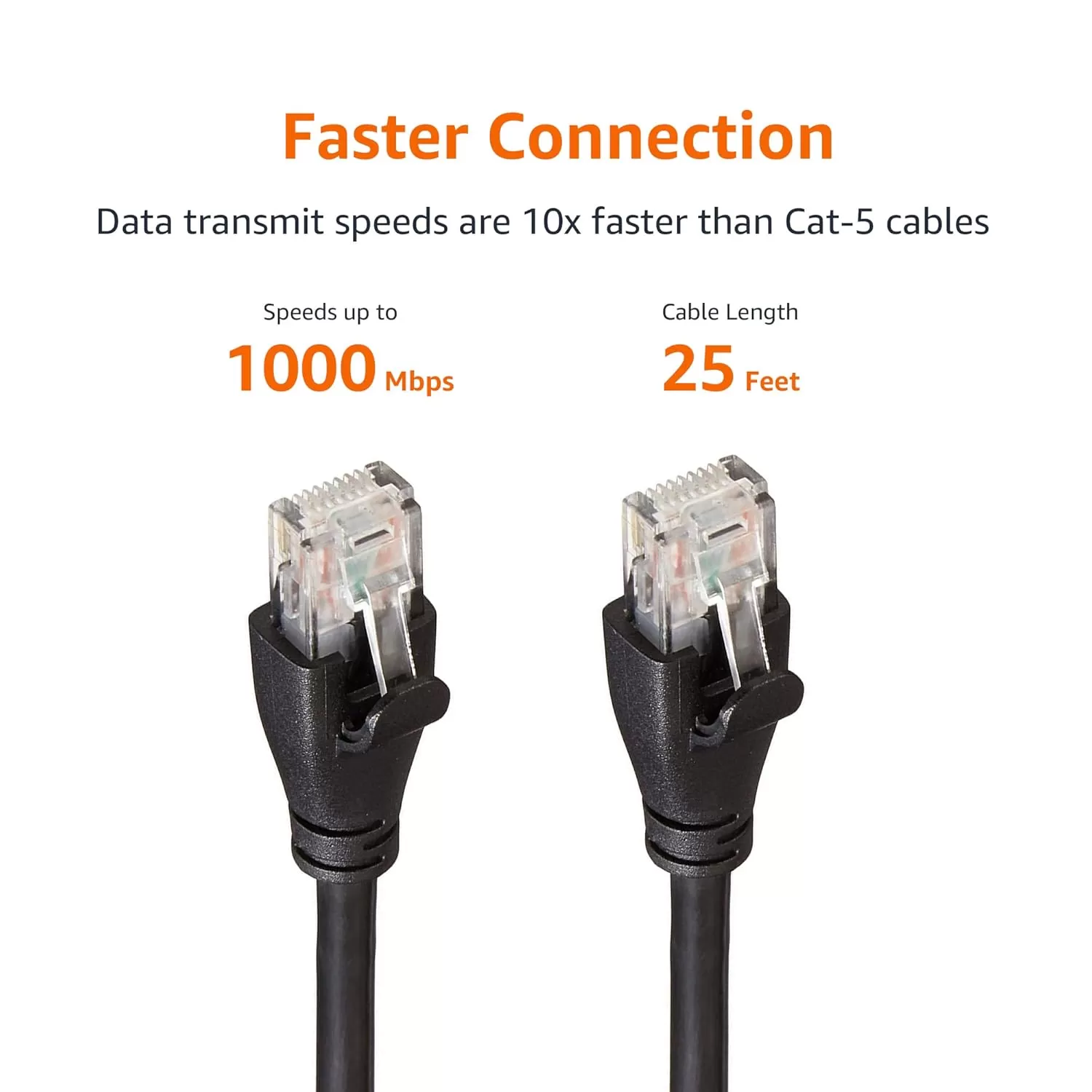 imageAmazon Basics RJ45 Cat6 Ethernet Network Cable for Fast Gaming 1Gbps Transfer Speed Durable GoldPlated Connectors 25 Foot 76 Meters Black25 Foot