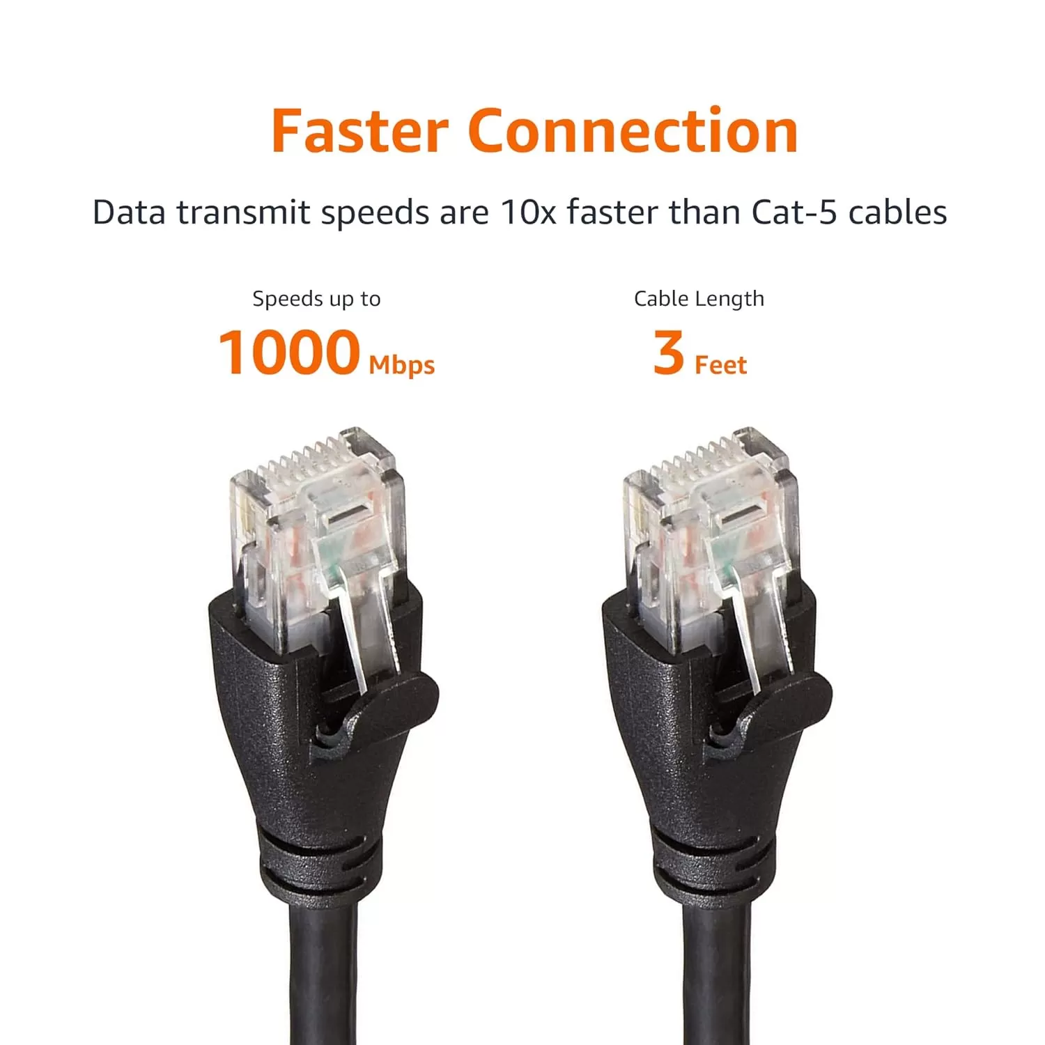 imageAmazon Basics RJ45 Cat6 Ethernet Network Cable for Fast Gaming 1Gbps Transfer Speed Durable GoldPlated Connectors 25 Foot 76 Meters Black3 Foot