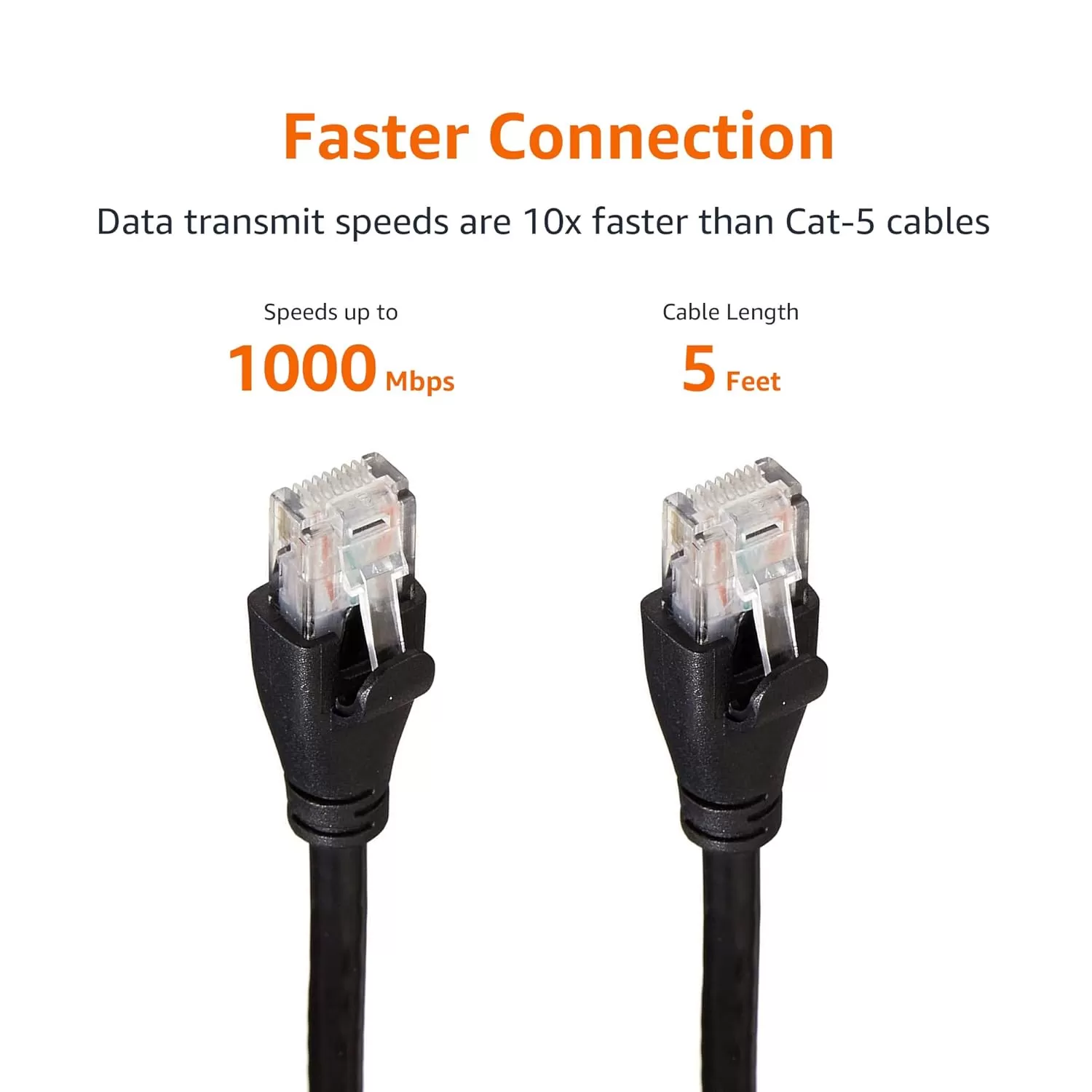 imageAmazon Basics RJ45 Cat6 Ethernet Network Cable for Fast Gaming 1Gbps Transfer Speed Durable GoldPlated Connectors 25 Foot 76 Meters Black5 Foot