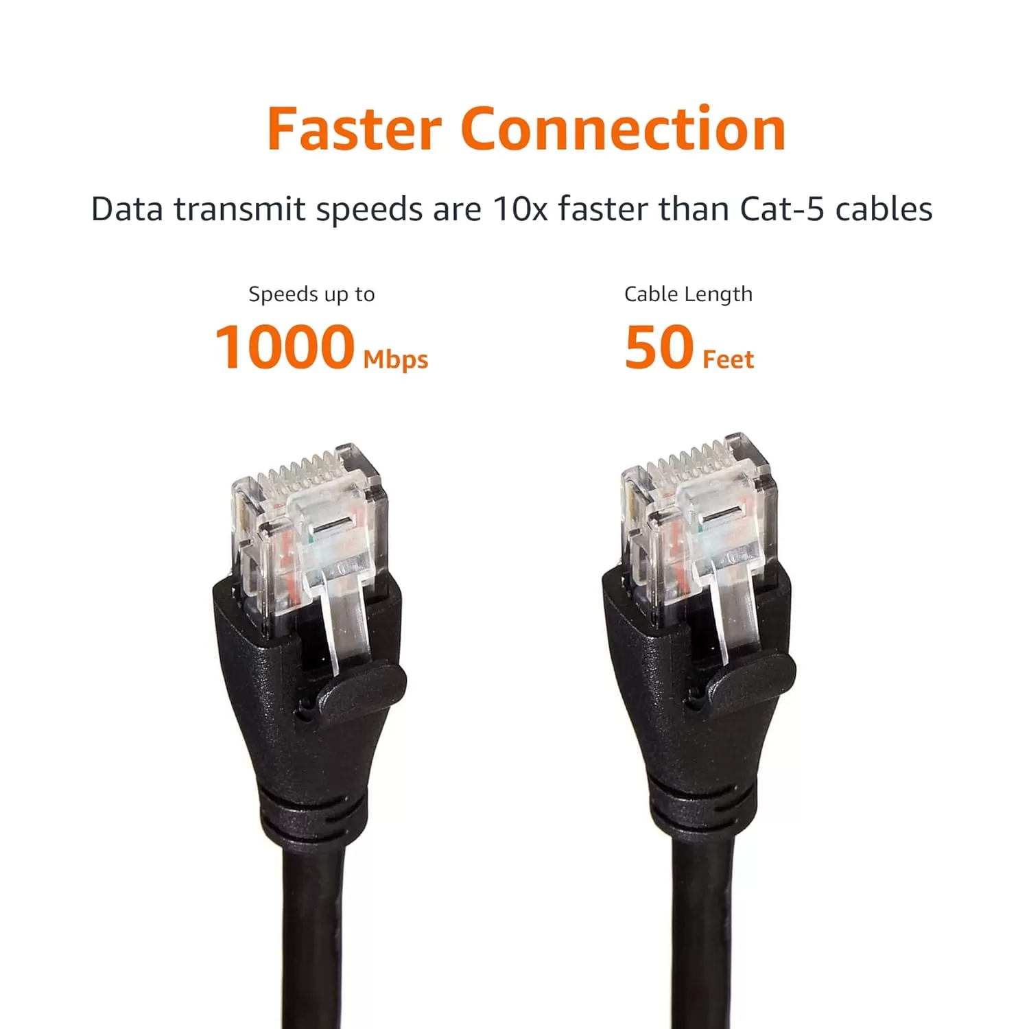 imageAmazon Basics RJ45 Cat6 Ethernet Network Cable for Fast Gaming 1Gbps Transfer Speed Durable GoldPlated Connectors 25 Foot 76 Meters Black50 Foot