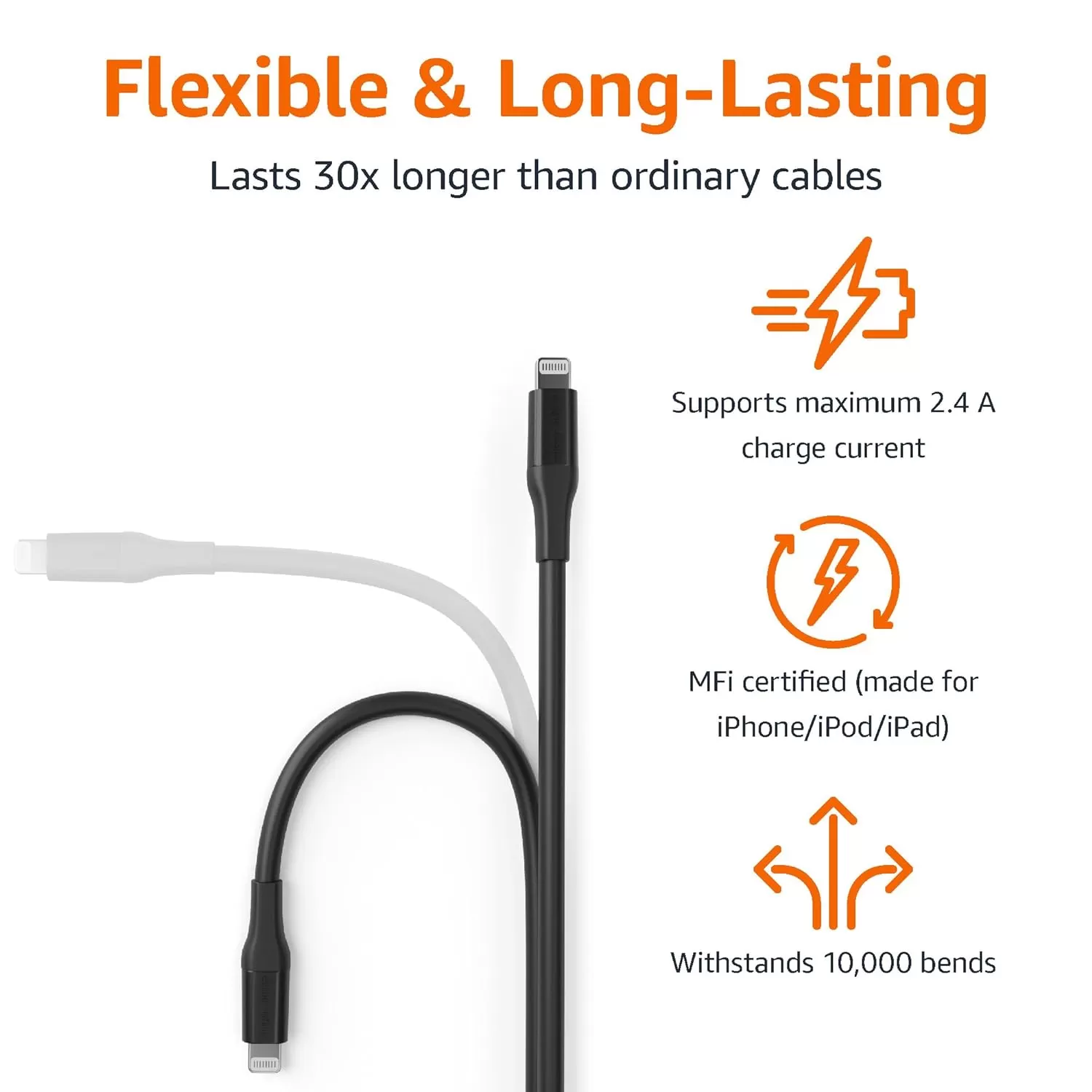 imageAmazon Basics USB20 Type C to Lightning Cable MFi Certified 6 Feet WhiteBlack