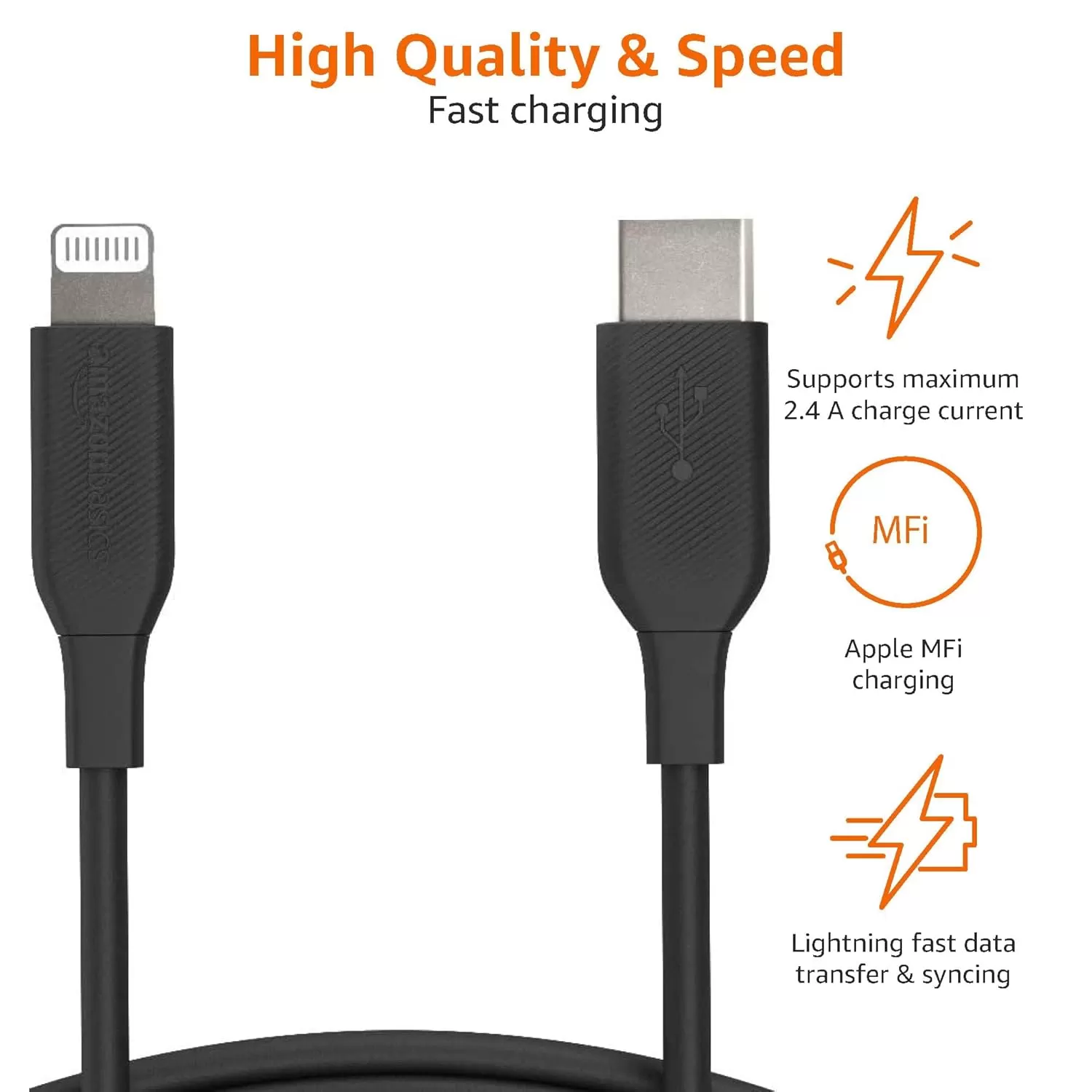 imageAmazon Basics USB20 Type C to Lightning Cable MFi Certified 6 Feet WhiteBlack
