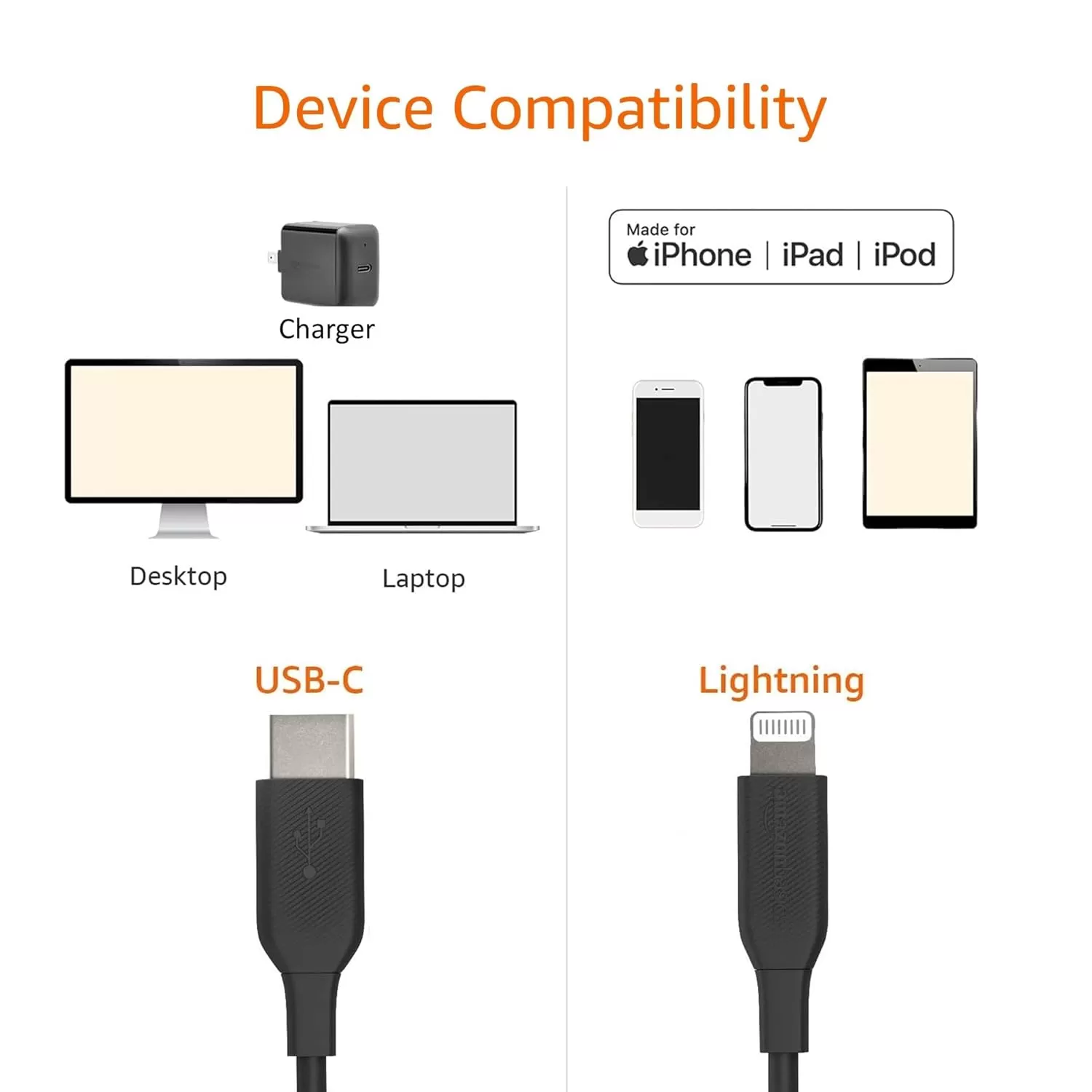 imageAmazon Basics USB20 Type C to Lightning Cable MFi Certified 6 Feet WhiteBlack