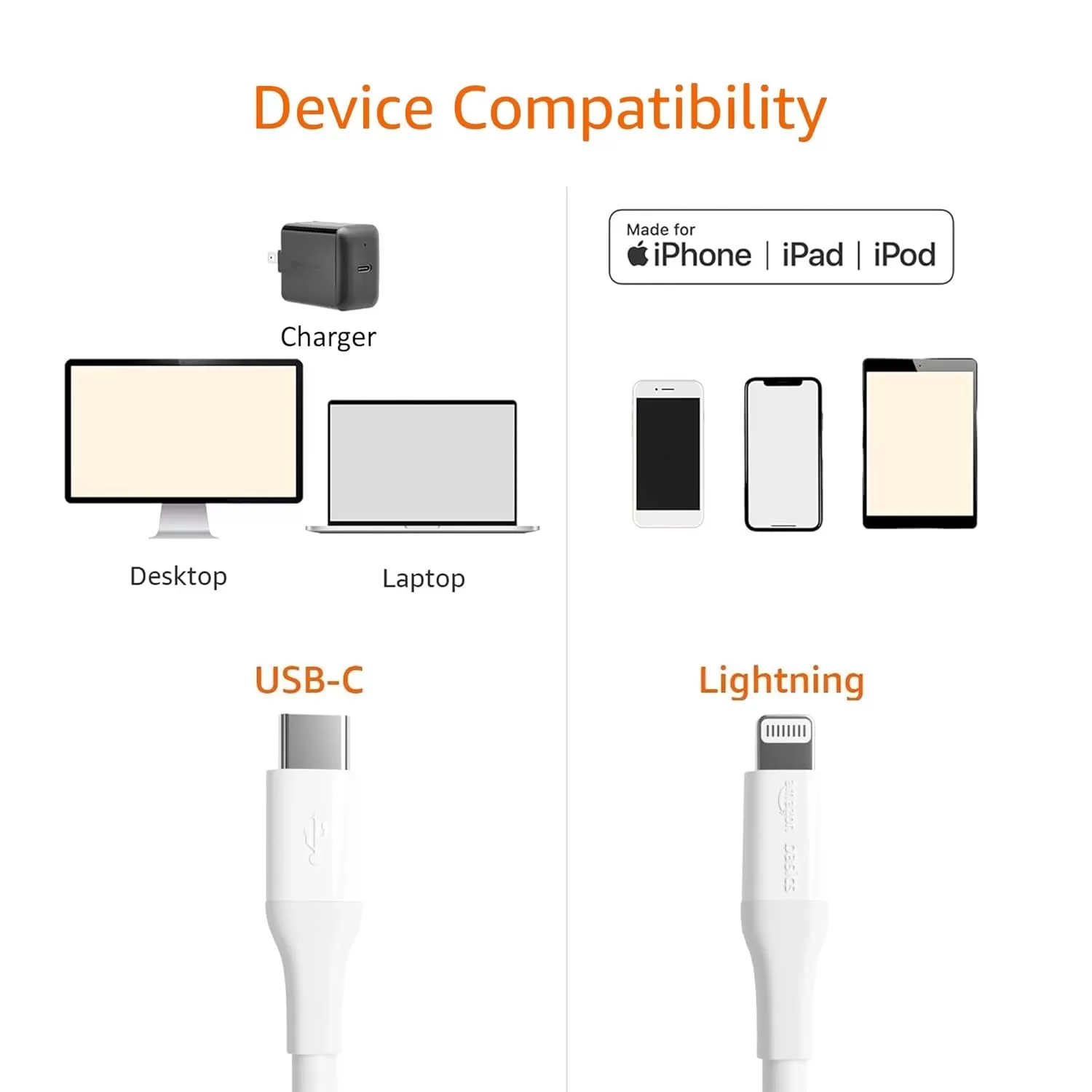 imageAmazon Basics USB20 Type C to Lightning Cable MFi Certified 6 Feet WhiteWhite