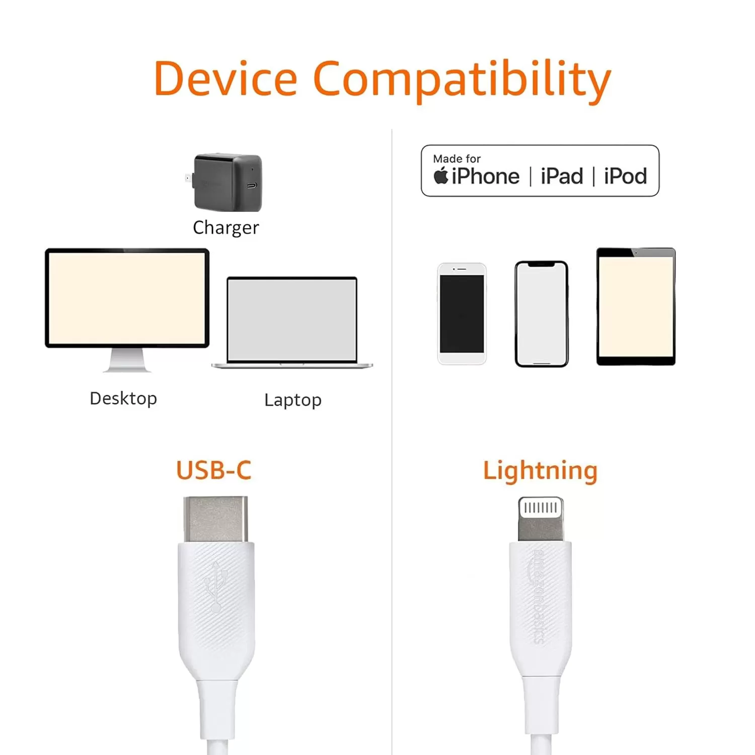 imageAmazon Basics USB20 Type C to Lightning Cable MFi Certified 6 Feet WhiteWhite