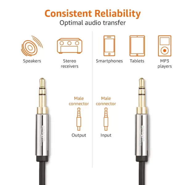 imageAmazon Basics 35mm Aux Audio Cable for Stereo Speaker or Subwoofer with GoldPlated Plugs 4 Foot BlackBlack