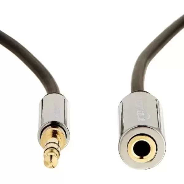 imageAmazon Basics 35mm Aux Jack Audio Extension Cable Male to Female Adapter for Headphone or Smartphone 6 Foot Black12 Feet