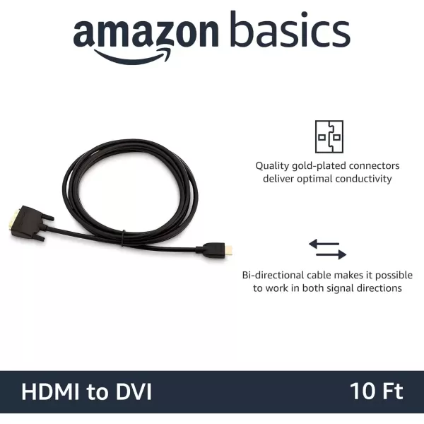 imageAmazon Basics HDMIA to DVI Male Adapter Cable BiDirectional 1080P GoldPlated 3 ft09 m Single Pack Black10 ft