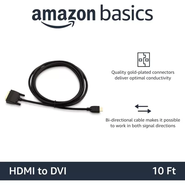 imageAmazon Basics HDMIA to DVI Male Adapter Cable BiDirectional 1080P GoldPlated 3 ft09 m Single Pack Black10 ft