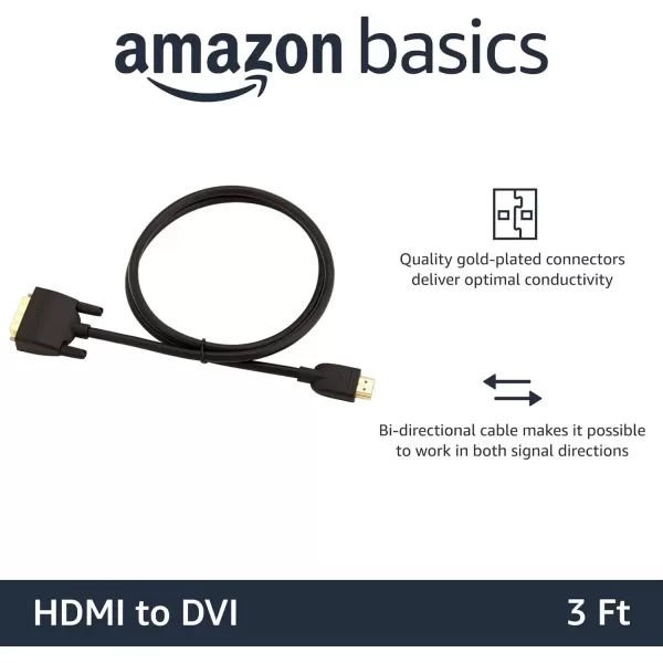 imageAmazon Basics HDMIA to DVI Male Adapter Cable BiDirectional 1080P GoldPlated 3 ft09 m Single Pack Black3 ft