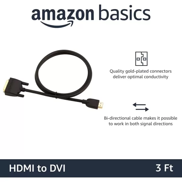 imageAmazon Basics HDMIA to DVI Male Adapter Cable BiDirectional 1080P GoldPlated 3 ft09 m Single Pack Black3 ft