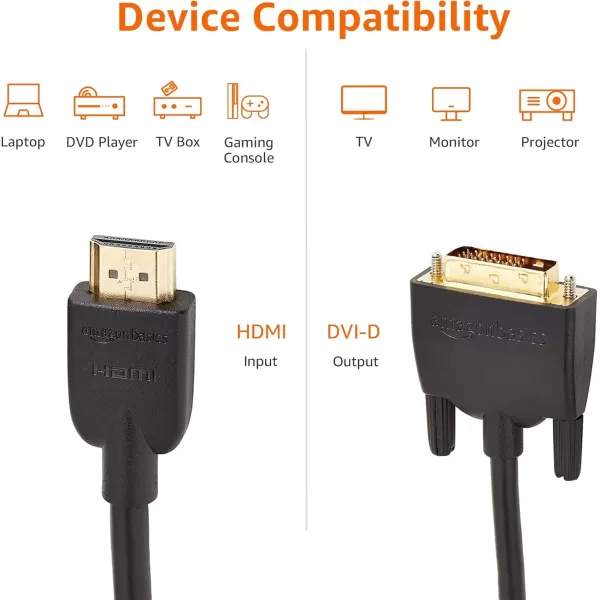 imageAmazon Basics HDMIA to DVI Male Adapter Cable BiDirectional 1080P GoldPlated 3 ft09 m Single Pack Black6 ft