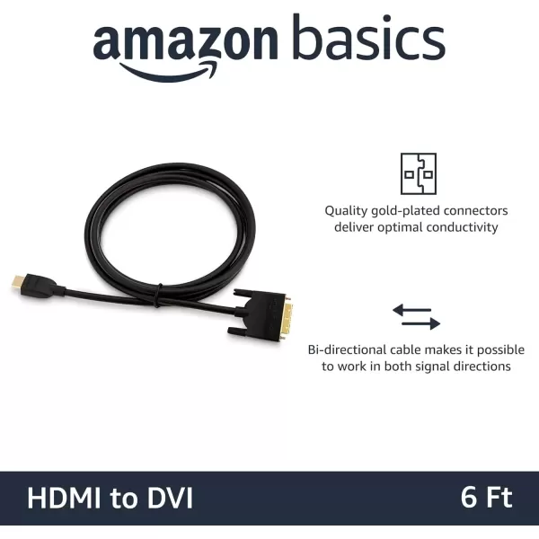 imageAmazon Basics HDMIA to DVI Male Adapter Cable BiDirectional 1080P GoldPlated 3 ft09 m Single Pack Black6 ft