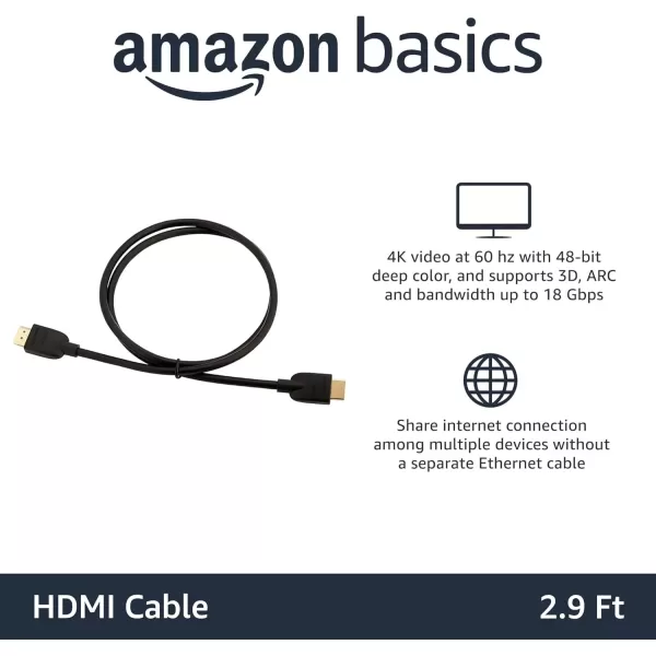 imageAmazon Basics HighSpeed 4K Ultra HD HDMI 20 CableCord 10ft  3m 18 Gbps 60 Hz 2160p 48 bit MaletoMale Ethernet Ready 3D Black3 Feet