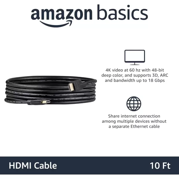 imageAmazon Basics HighSpeed 4K Ultra HD HDMI 20 CableCord 3ft  09m 18 Gbps 60 Hz 2160p 48 bit MaletoMale Ethernet Ready 3D Black10 Feet
