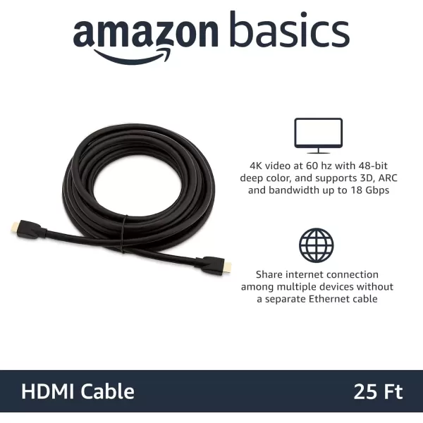 imageAmazon Basics HighSpeed 4K Ultra HD HDMI 20 CableCord 3ft  09m 18 Gbps 60 Hz 2160p 48 bit MaletoMale Ethernet Ready 3D Black25 Feet