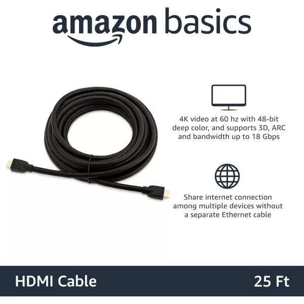 imageAmazon Basics HighSpeed 4K Ultra HD HDMI 20 CableCord 6 feet 1Pack Case of 84 18 Gbps 60 Hz 2160p 48 bit MaletoMale Ethernet Ready 3D Black25 Feet
