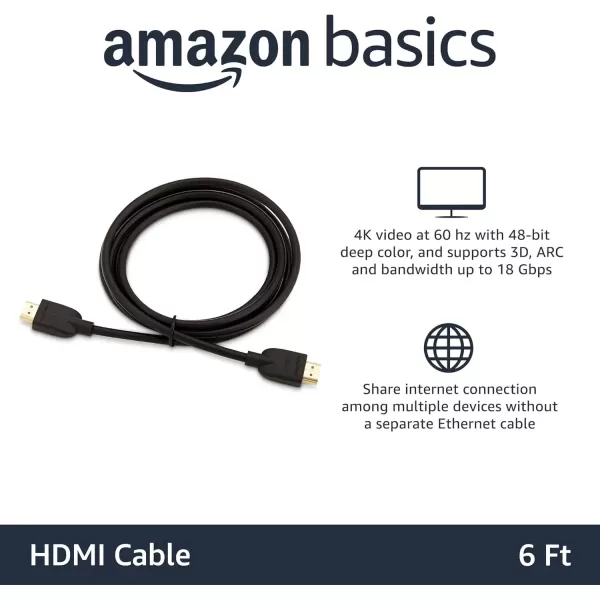 imageAmazon Basics HighSpeed 4K Ultra HD HDMI 20 CableCord 6 feet 1Pack Case of 84 18 Gbps 60 Hz 2160p 48 bit MaletoMale Ethernet Ready 3D Black6 Feet