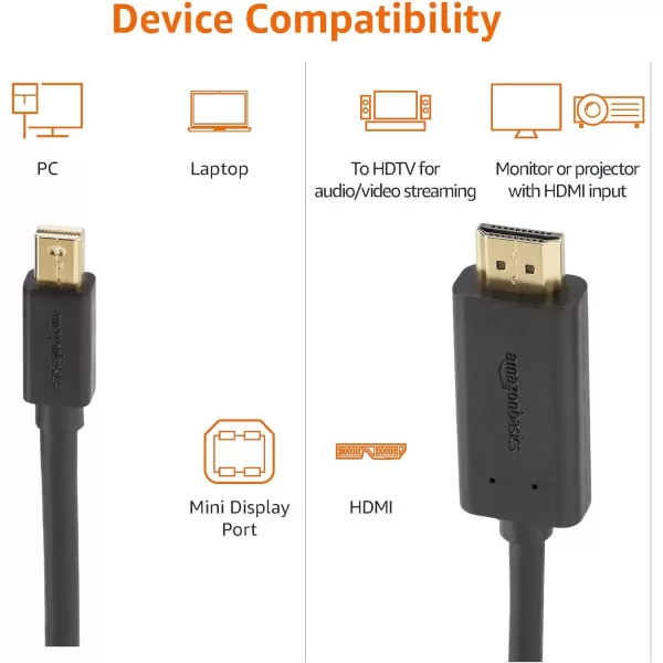 imageAmazon Basics Mini DisplayPort Male to HDMI Male Cable 1080p GoldPlated Plugs 6 Foot Black for Personal Computer10Feet