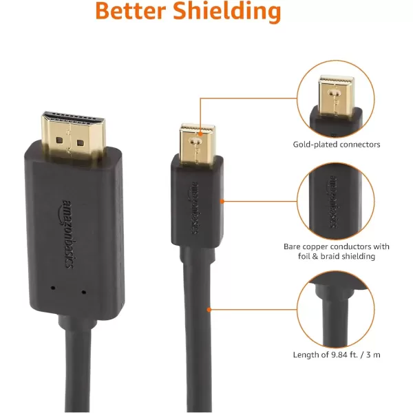 imageAmazon Basics Mini DisplayPort Male to HDMI Male Cable 1080p GoldPlated Plugs 6 Foot Black for Personal Computer10Feet