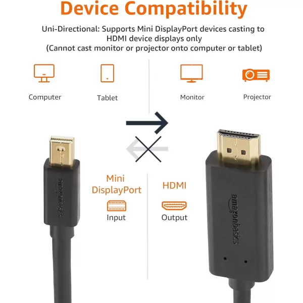 imageAmazon Basics Mini DisplayPort Male to HDMI Male Cable 1080p GoldPlated Plugs 6 Foot Black for Personal Computer6Feet