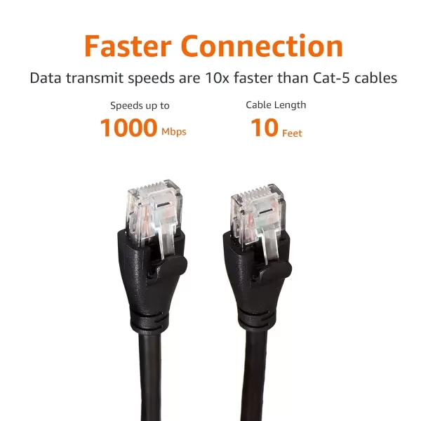 imageAmazon Basics RJ45 Cat6 Ethernet Network Cable for Fast Gaming 1Gbps Transfer Speed Durable GoldPlated Connectors 25 Foot 76 Meters Black10 Foot