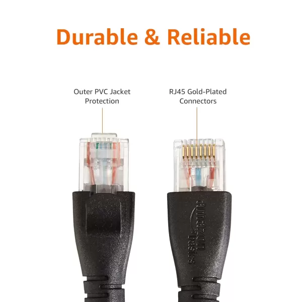 imageAmazon Basics RJ45 Cat6 Ethernet Network Cable for Fast Gaming 1Gbps Transfer Speed Durable GoldPlated Connectors 25 Foot 76 Meters Black10 Foot
