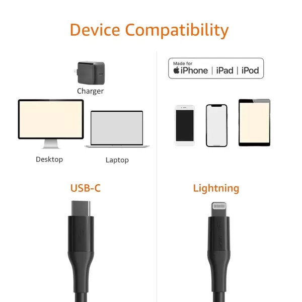 imageAmazon Basics USB20 Type C to Lightning Cable MFi Certified 6 Feet WhiteBlack