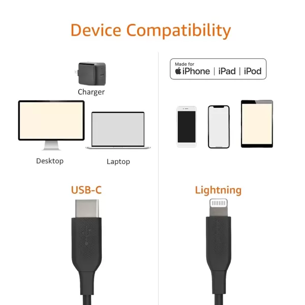 imageAmazon Basics USB20 Type C to Lightning Cable MFi Certified 6 Feet WhiteBlack