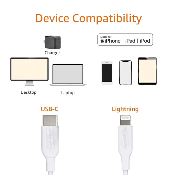 imageAmazon Basics USB20 Type C to Lightning Cable MFi Certified 6 Feet WhiteWhite