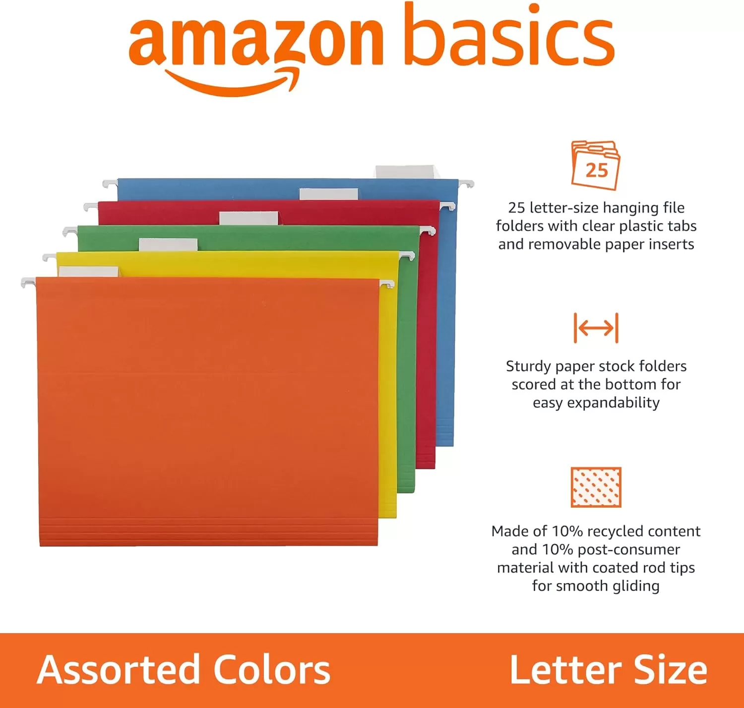 imageAmazon Basics Hanging Organizer File Folder Letter Size Assorted Colors Pack of 25Assorted