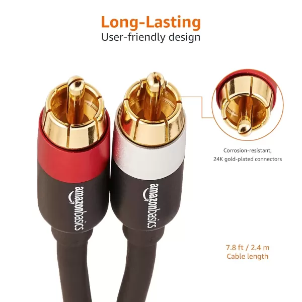 imageAmazon Basics 2 RCA Audio Cable for AmplifierActive Speakers or Subwoofer with GoldPlated Plugs 4 Feet BlackBlack
