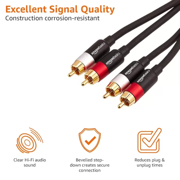imageAmazon Basics 2 RCA Audio Cable for AmplifierActive Speakers or Subwoofer with GoldPlated Plugs 4 Feet BlackBlack