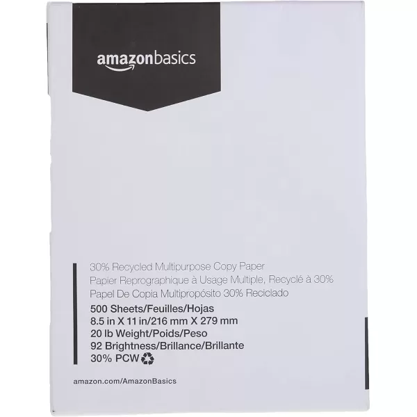 imageAmazon Basics 30 Recycled Multipurpose Copy Printer Paper  85 x 11 Inches 1 Ream 500 Count Sheets White1 Ream  500 Count Sheets