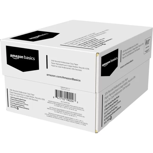 imageAmazon Basics 30 Recycled Multipurpose Copy Printer Paper  85 x 11 Inches 1 Ream 500 Count Sheets White3 Reams  1500 Count Sheets