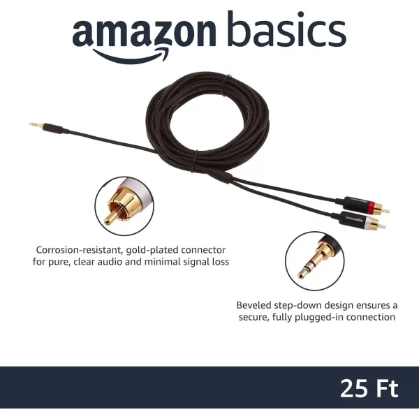 imageAmazon Basics 35 Aux to 2 x RCA Adapters Audio Cable for Amplifiers Active Speakers with GoldPlated Plugs 8 Feet24 m Black25 Feet