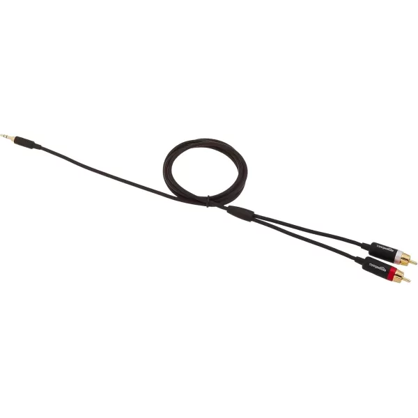 imageAmazon Basics 35 Aux to 2 x RCA Adapters Audio Cable for Amplifiers Active Speakers with GoldPlated Plugs 8 Feet24 m Black4 Feet