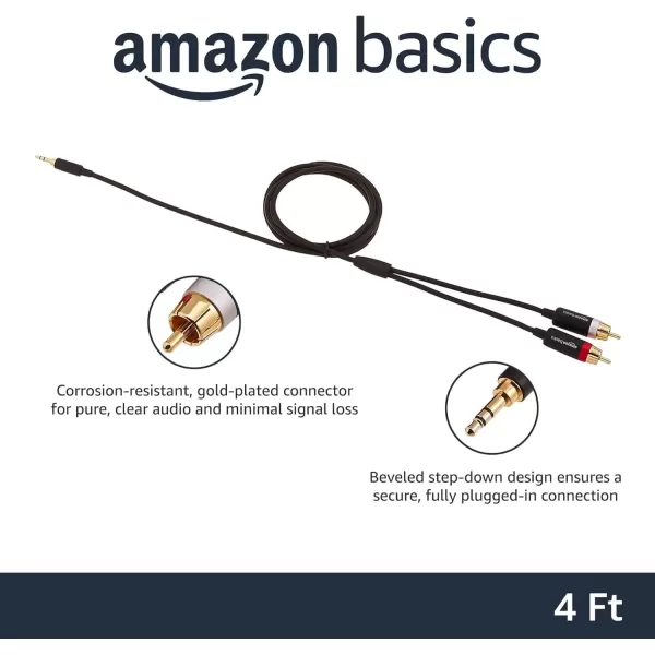 imageAmazon Basics 35 Aux to 2 x RCA Adapters Audio Cable for Amplifiers Active Speakers with GoldPlated Plugs 8 Feet24 m Black4 Feet