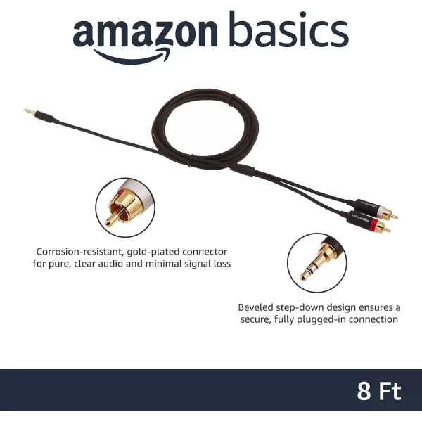 imageAmazon Basics 35 Aux to 2 x RCA Adapters Audio Cable for Amplifiers Active Speakers with GoldPlated Plugs 8 Feet24 m Black8 Feet