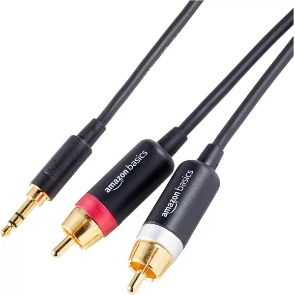 imageAmazon Basics 35 Aux to 2 x RCA Adapters Audio Cable for Amplifiers Active Speakers with GoldPlated Plugs 8 Feet24 m Black8 Feet