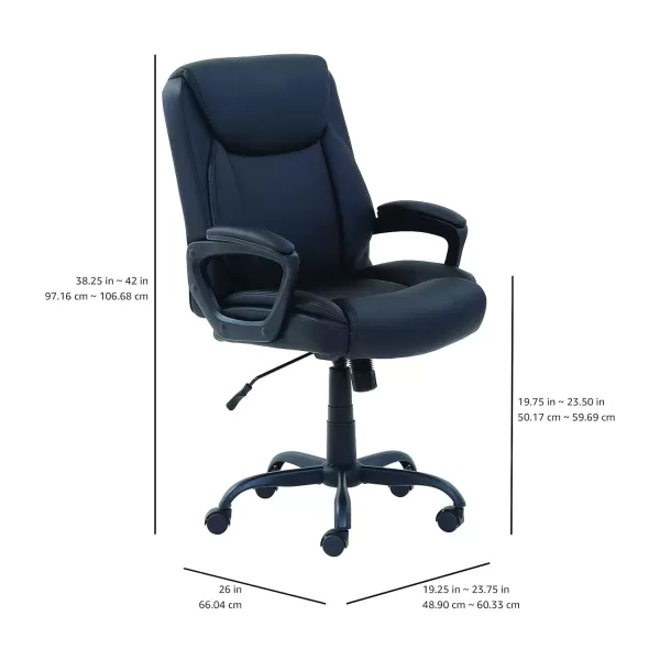 imageAmazon Basics Classic Puresoft PU Padded MidBack Height Adjustable Office Computer Desk Chair with Armrest 26quotD x 2375quotW x 42quotH BlackBlack