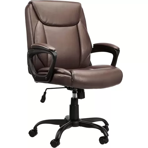 imageAmazon Basics Classic Puresoft PU Padded MidBack Height Adjustable Office Computer Desk Chair with Armrest 26quotD x 2375quotW x 42quotH BlackBrown