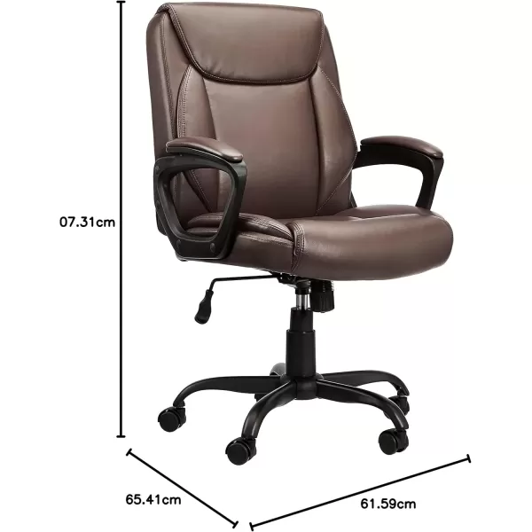 imageAmazon Basics Classic Puresoft PU Padded MidBack Height Adjustable Office Computer Desk Chair with Armrest 26quotD x 2375quotW x 42quotH BlackBrown