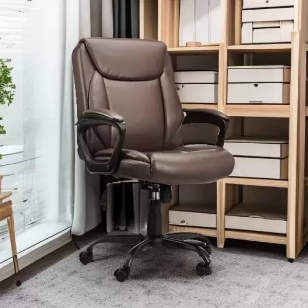 imageAmazon Basics Classic Puresoft PU Padded MidBack Height Adjustable Office Computer Desk Chair with Armrest 26quotD x 2375quotW x 42quotH BlackBrown