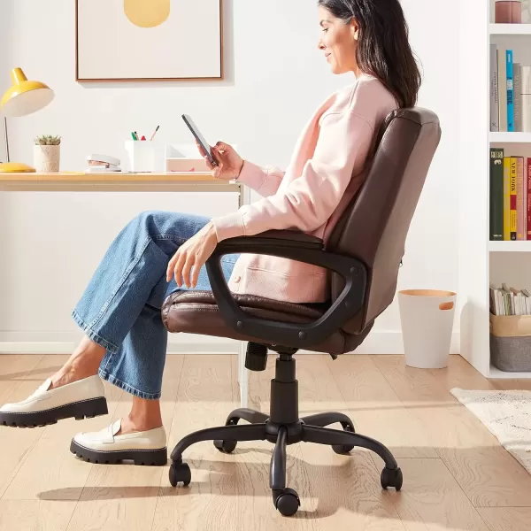 imageAmazon Basics Classic Puresoft PU Padded MidBack Height Adjustable Office Computer Desk Chair with Armrest 26quotD x 2375quotW x 42quotH BlackBrown