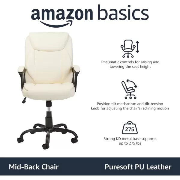 imageAmazon Basics Classic Puresoft PU Padded MidBack Height Adjustable Office Computer Desk Chair with Armrest 26quotD x 2375quotW x 42quotH BlackCream