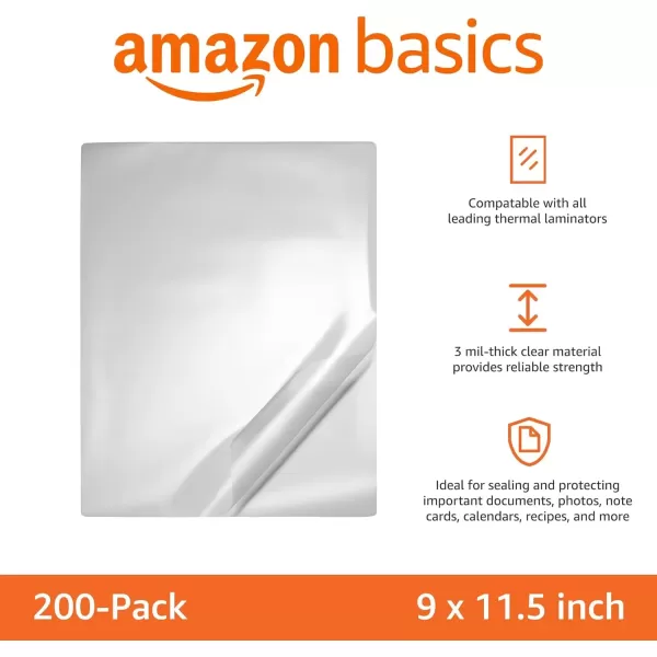 imageAmazon Basics Clear Thermal Laminating Plastic Paper Laminator Sheets 9 x 115Inch 50Pack 3mil200Pack