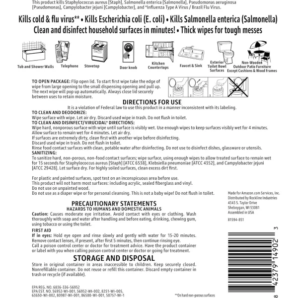 imageAmazon Basics Disinfecting Wipes Lemon Scent for Sanitizing Cleaning ampamp Deodorizing 255 Count 3 Packs of 8585 Count Pack of 3