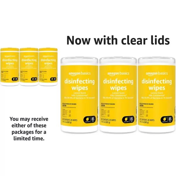 imageAmazon Basics Disinfecting Wipes Lemon Scent for Sanitizing Cleaning ampamp Deodorizing 255 Count 3 Packs of 8585 Count Pack of 3